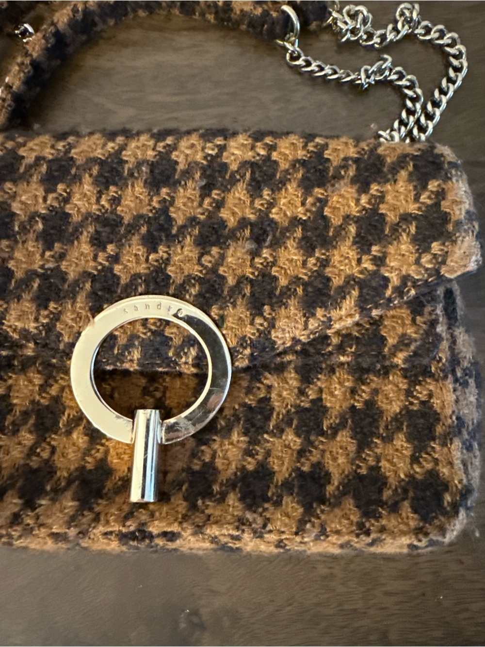 Sandro Brown Houndstooth Chain Shoulder Bag - Picture 5 of 7